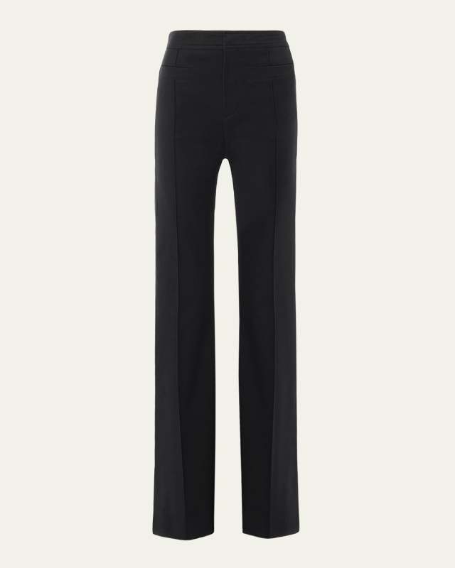Cotton Stretch Pintuck Straight-Leg Trousers